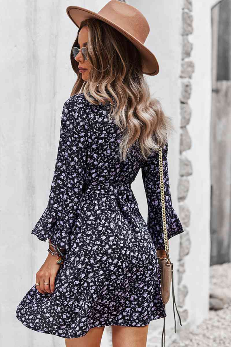 Floral Flare Sleeve Corset Dress