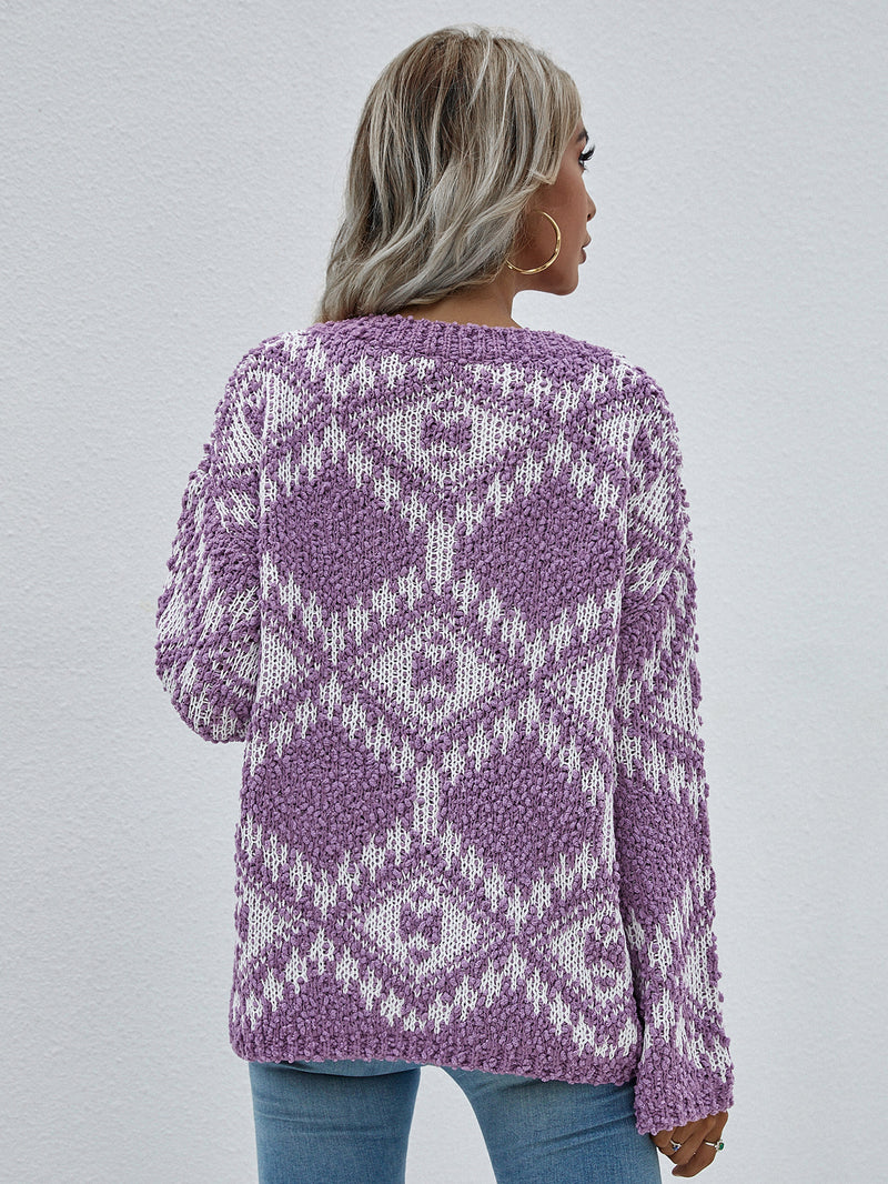 Geometric Print Chunky Knit Sweater