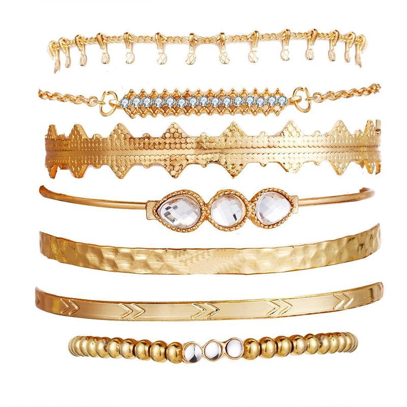 7 Piece Geometric Bangle Set With Gemstone  Crystals 18K Gold Plated Bracelet ITALY Made