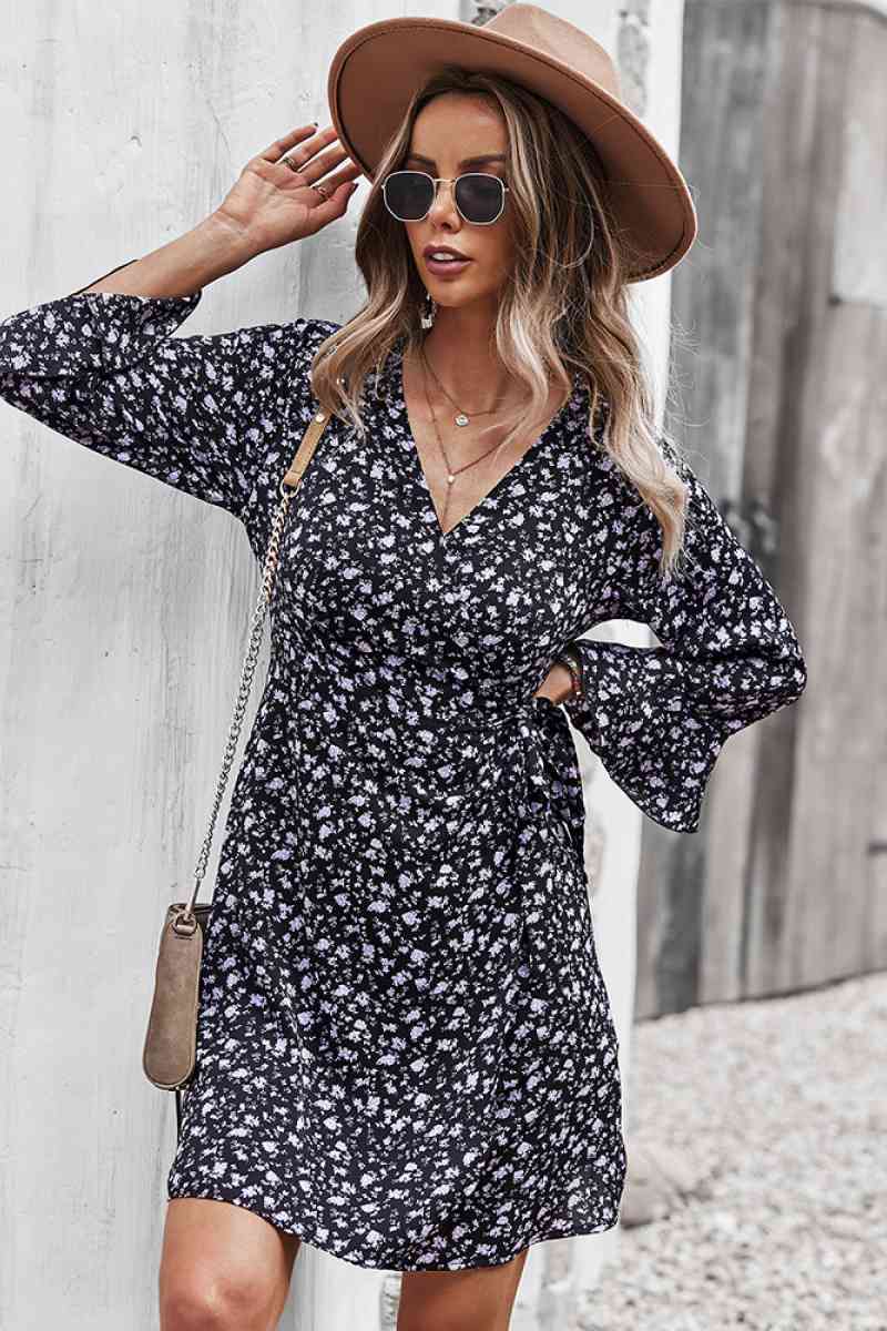 Floral Flare Sleeve Corset Dress